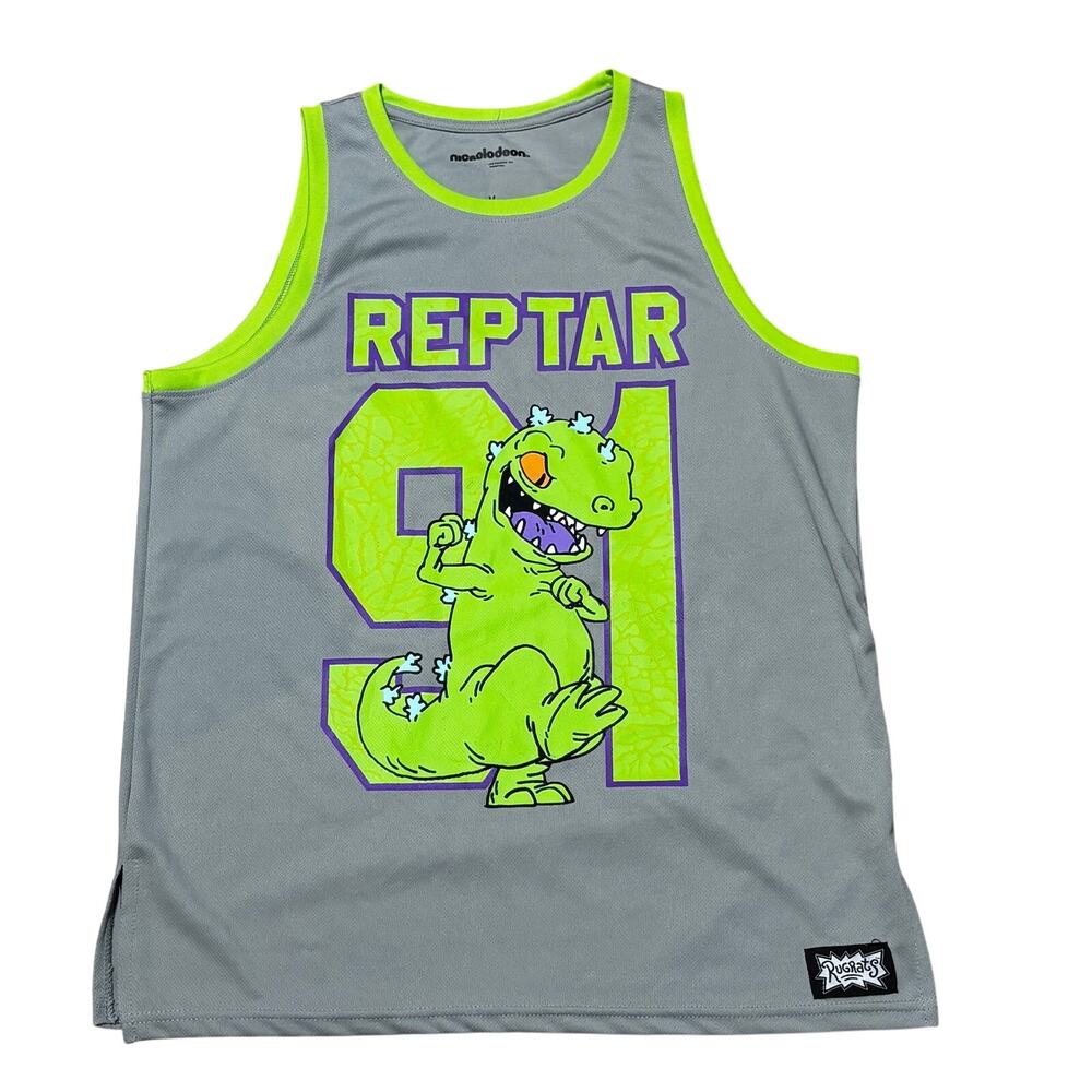 Nickelodeon Rugrats Reptar 91 Basketball Jersey Tank Top Men's Medium Gray Lime